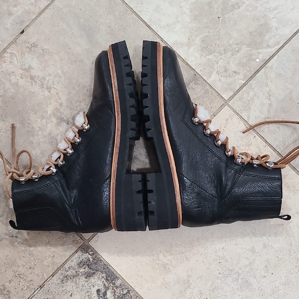 Marc Fisher Black and Tan Lace Up Boots - Picture 4 of 8
